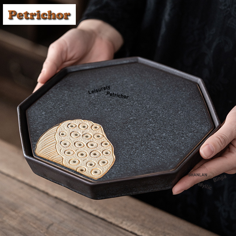 Draw Coffee And Tea - Gouden Tekening Lotus Pod Octagon Theeblad