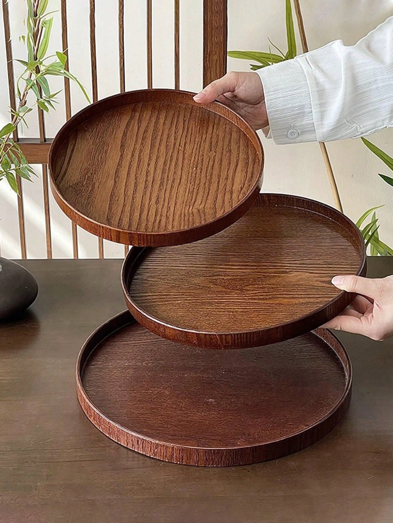 Coffee Tea Organizer - 1st/3st Natuurlijke Houten Serveerschaal, Ronde Schaal