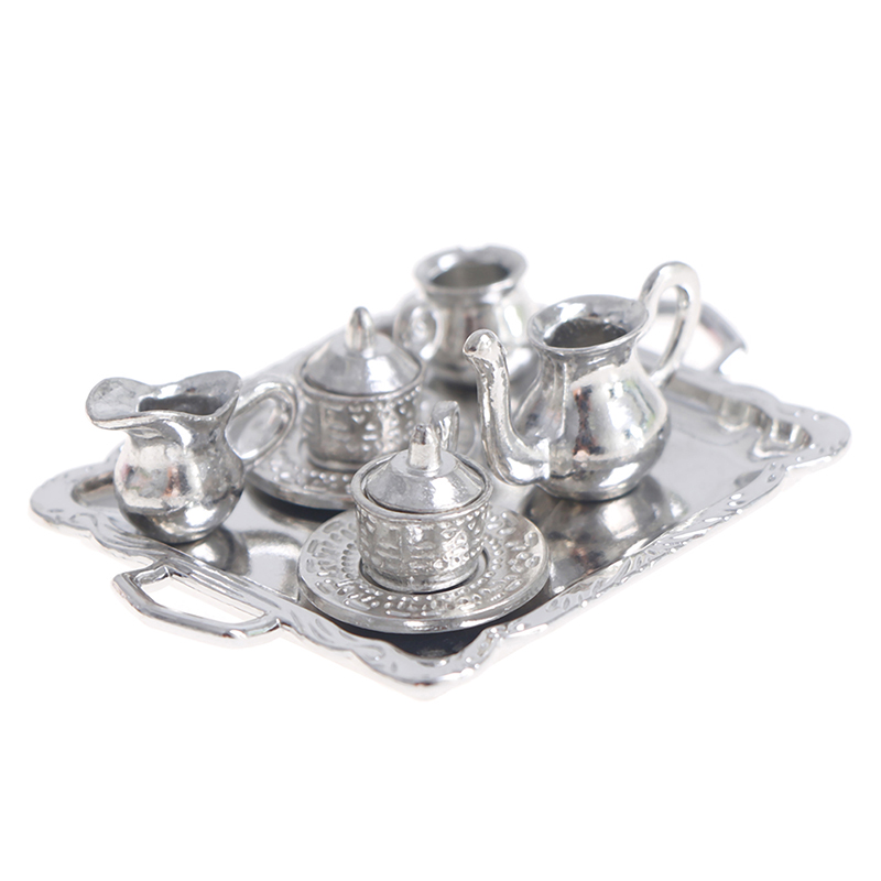 Coffee Tea Sugar Set - 10 stks/set 1/12 Poppenhuis Miniatuur Zilveren