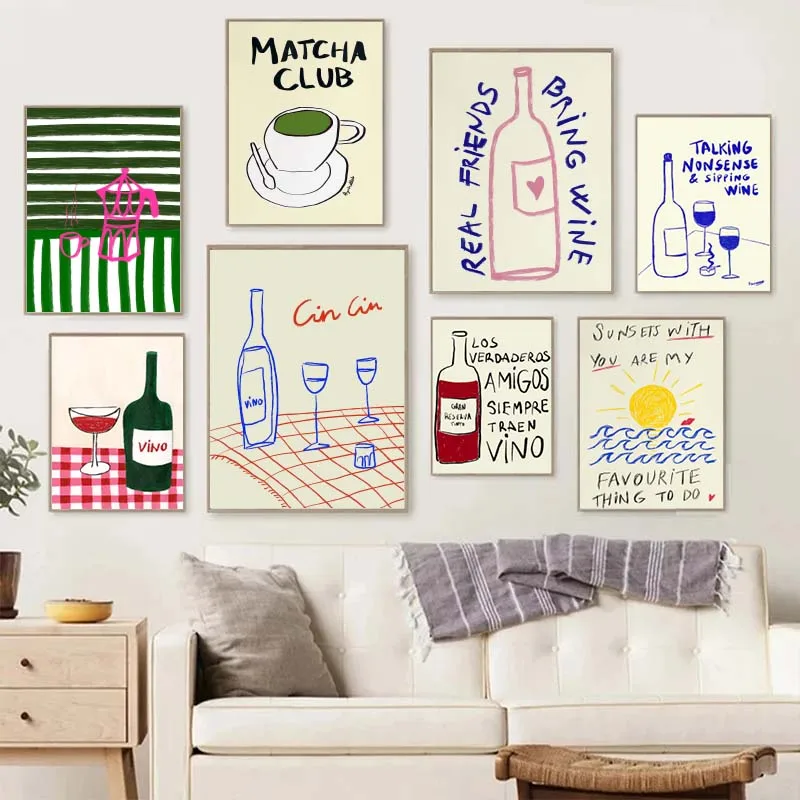 Draw Coffee And Tea - Kleurrijke tekeningen, abstracte kunst, voedselposters, canvasdecoraties,