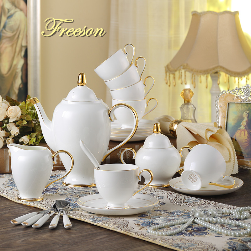 Coffee Tea Sugar Set - Grace Bone China Koffieset Wit Goud