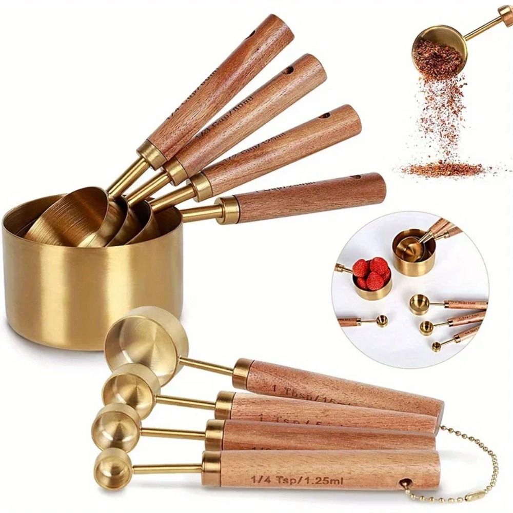Coffee Tea Spoon - Nieuwe roestvrijstalen maatlepels met houten handvat,
