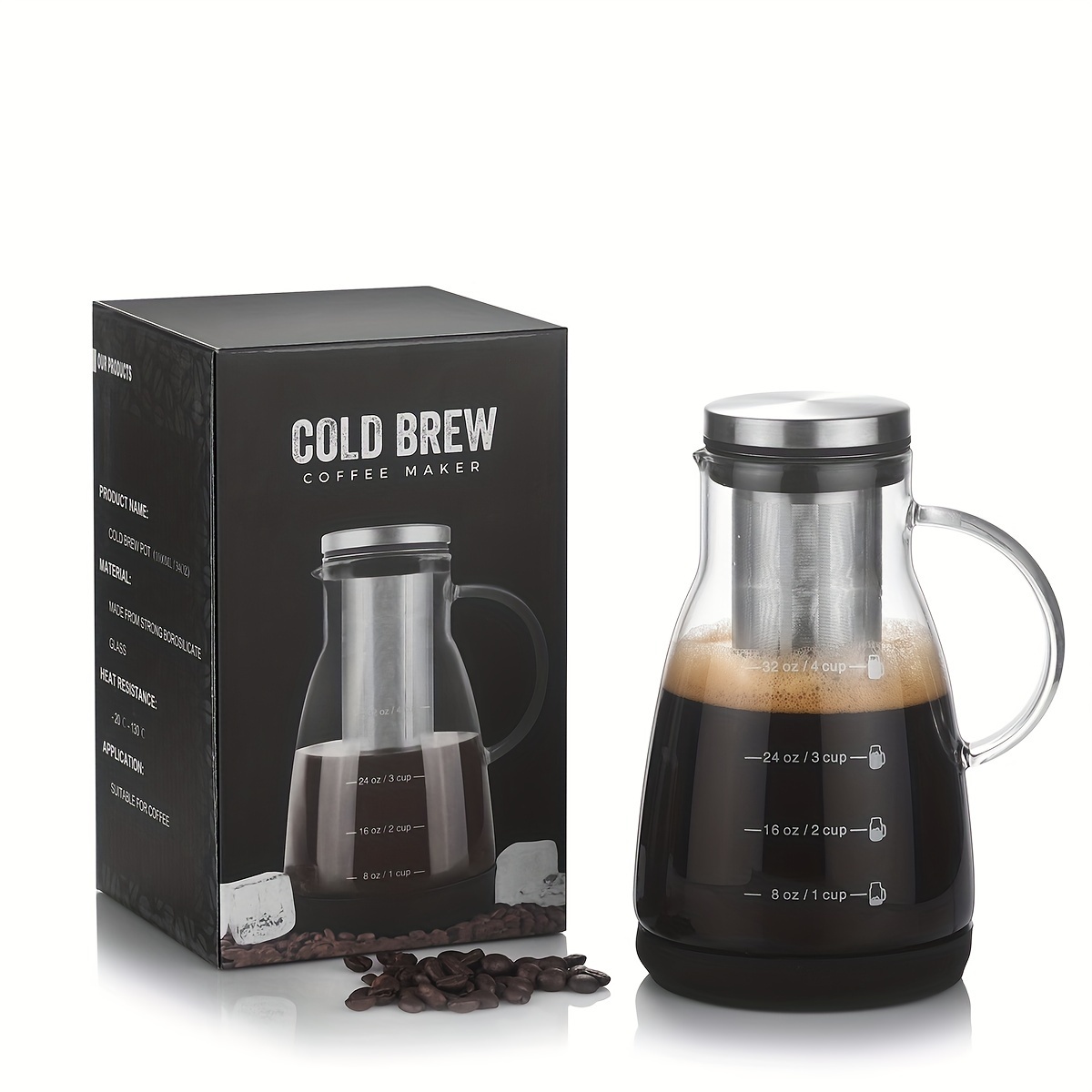 Juice Tea Coffee - 24oz Classic Glazen Cold Brew Koffiekan,